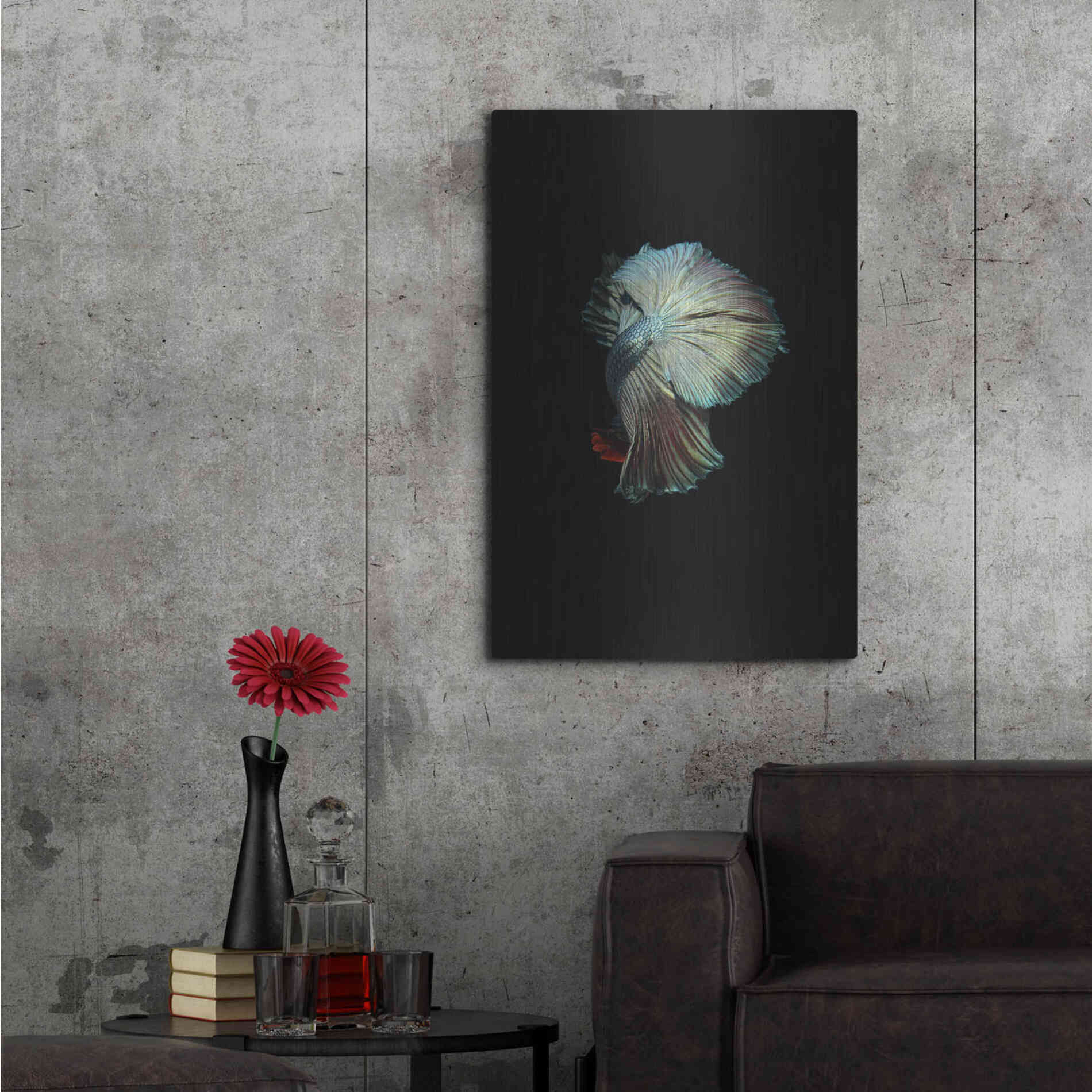 Luxe Metal Art 'Turquoise and Red Betta' by Incado, Metal Wall Art,24x36