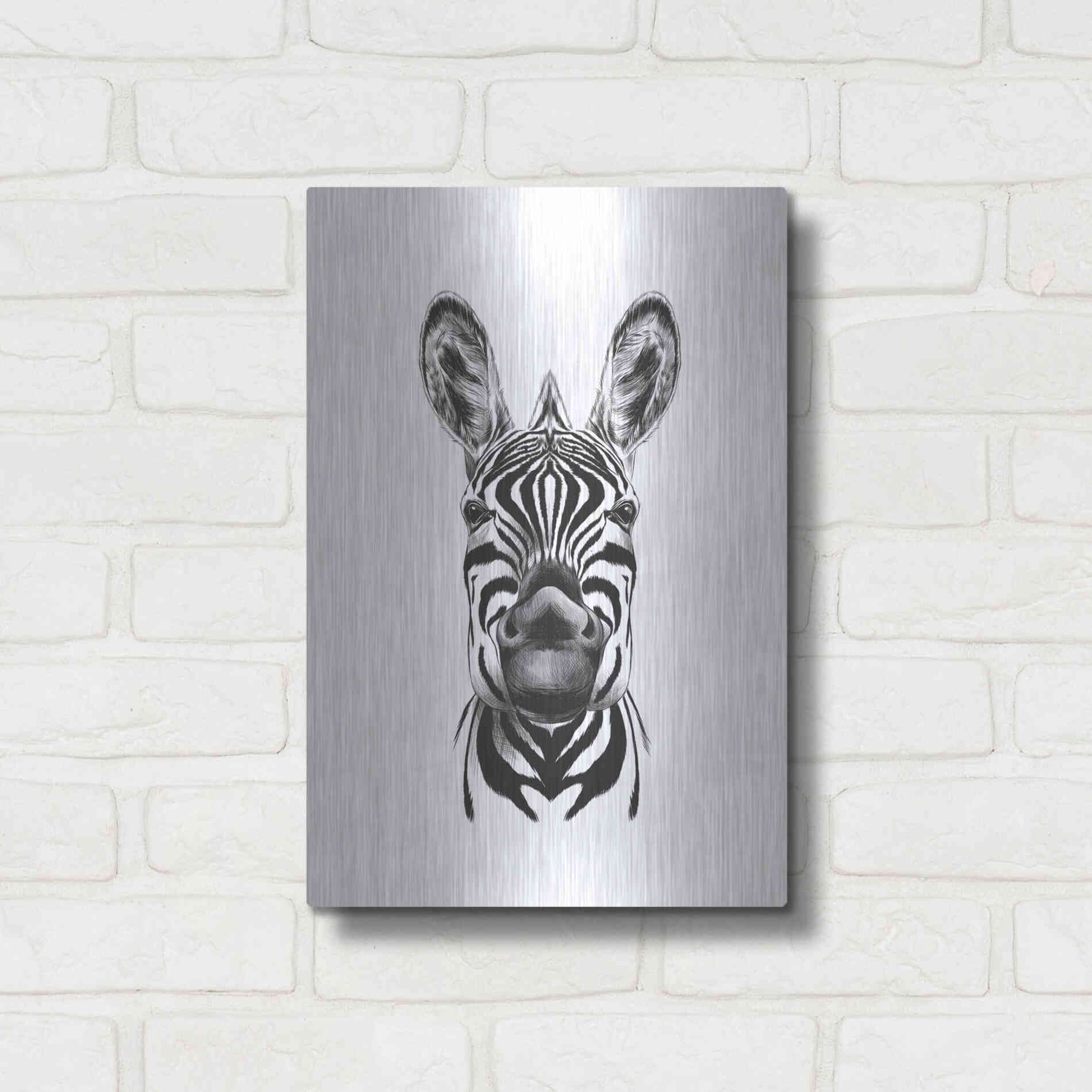 Luxe Metal Art 'Zebra Illustration' by Incado, Metal Wall Art,12x16
