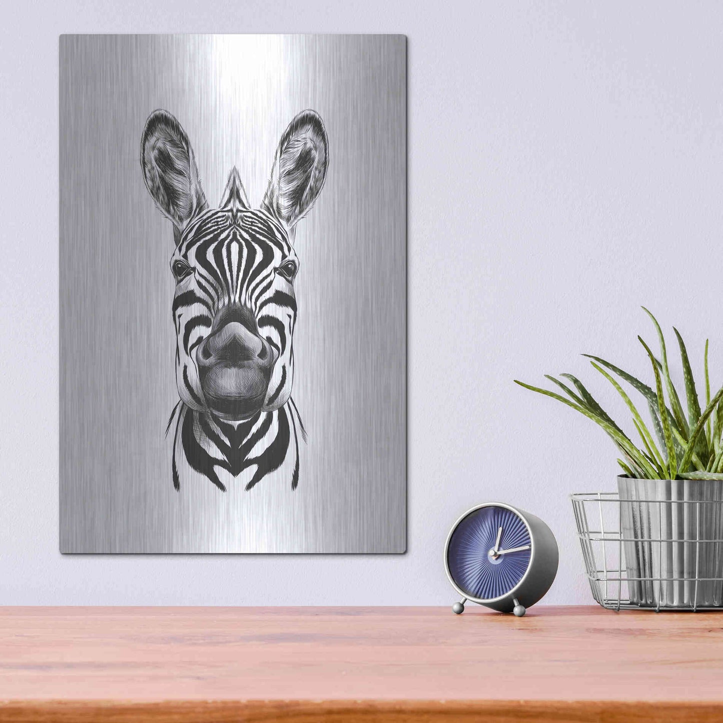 Luxe Metal Art 'Zebra Illustration' by Incado, Metal Wall Art,12x16