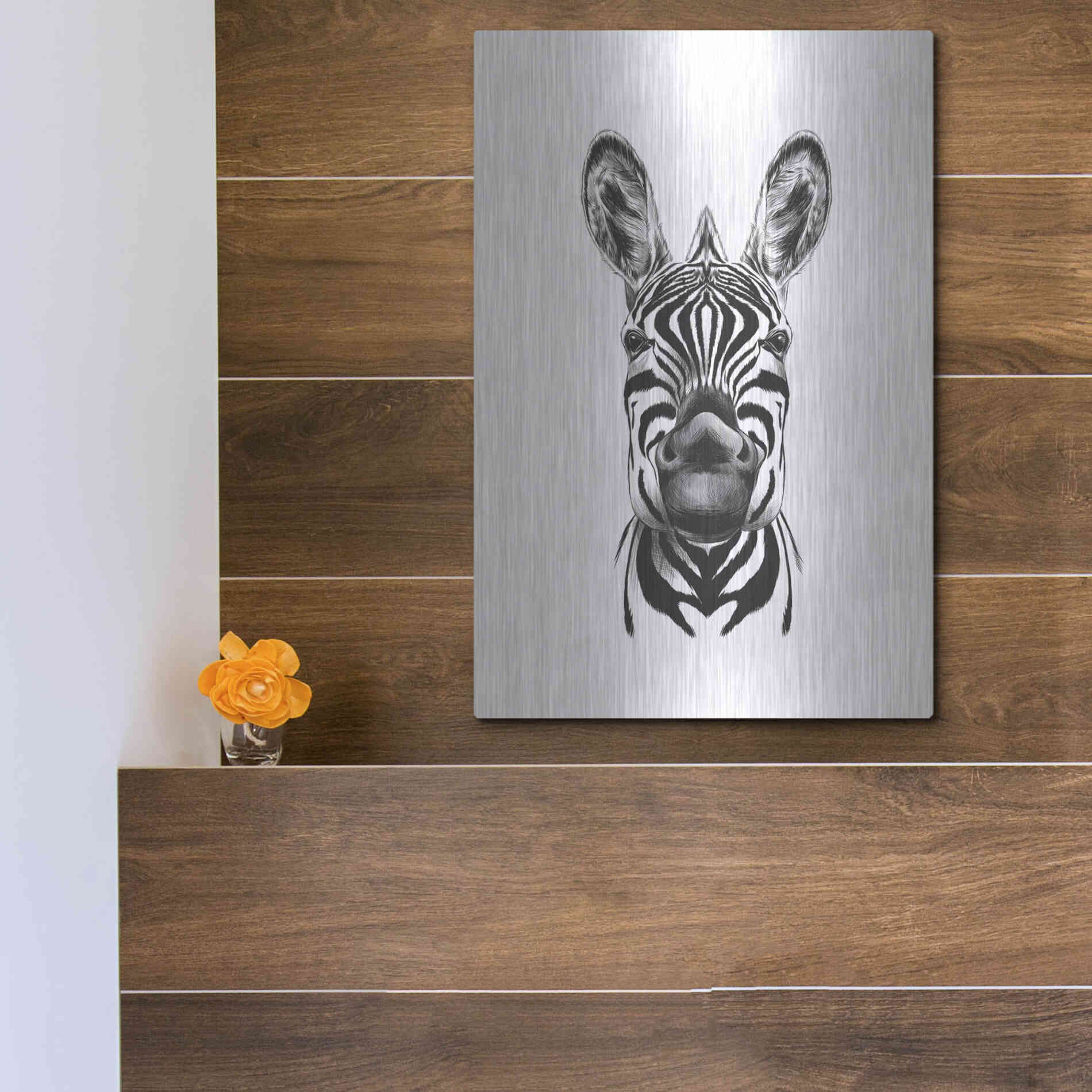 Luxe Metal Art 'Zebra Illustration' by Incado, Metal Wall Art,12x16