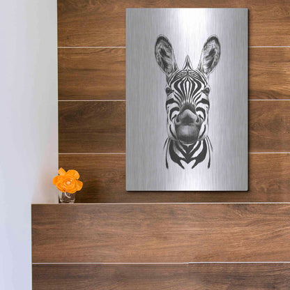 Luxe Metal Art 'Zebra Illustration' by Incado, Metal Wall Art,12x16