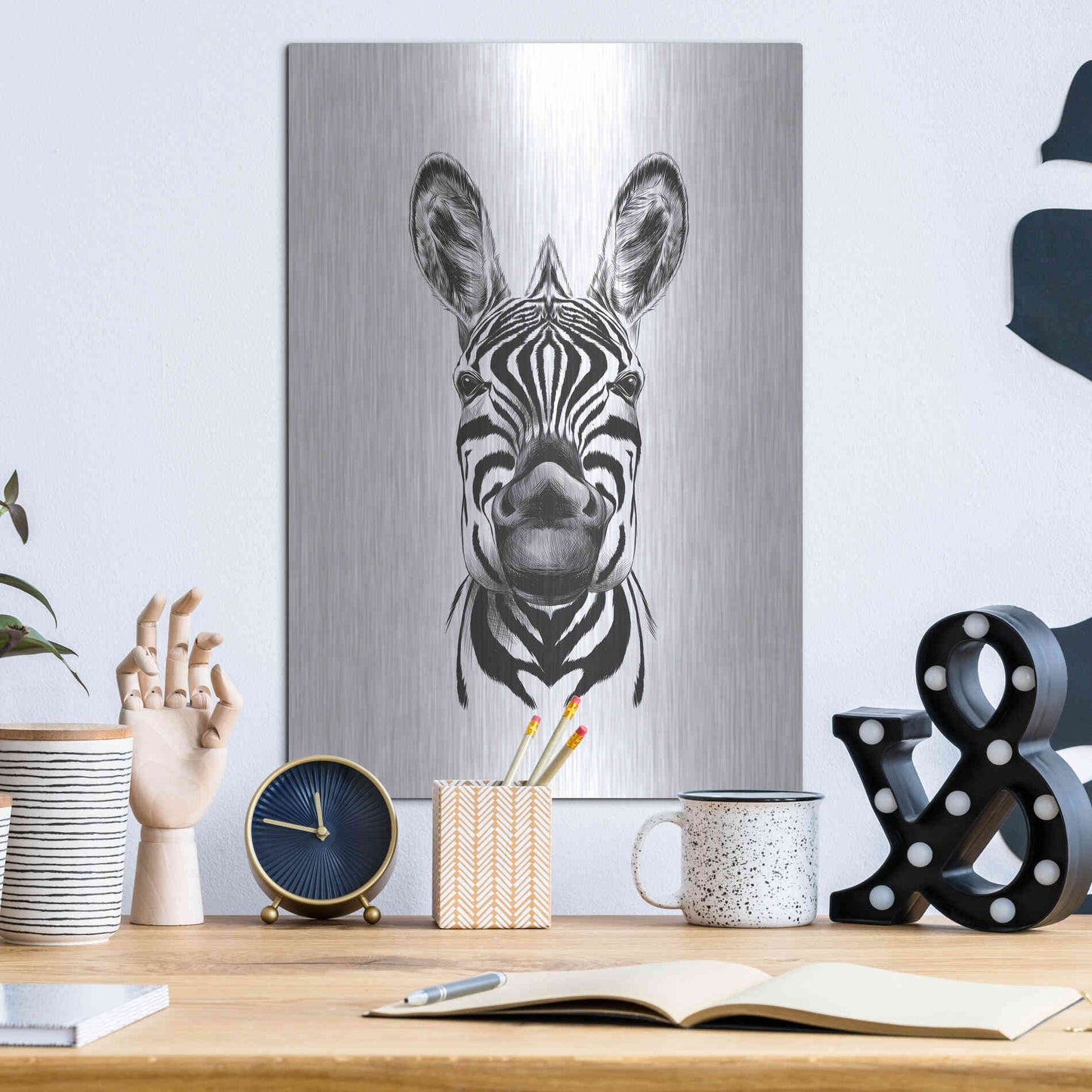 Luxe Metal Art 'Zebra Illustration' by Incado, Metal Wall Art,12x16