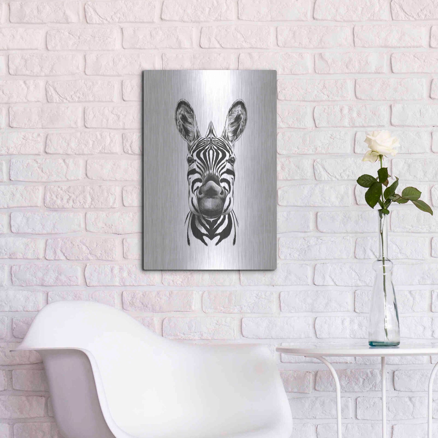 Luxe Metal Art 'Zebra Illustration' by Incado, Metal Wall Art,16x24