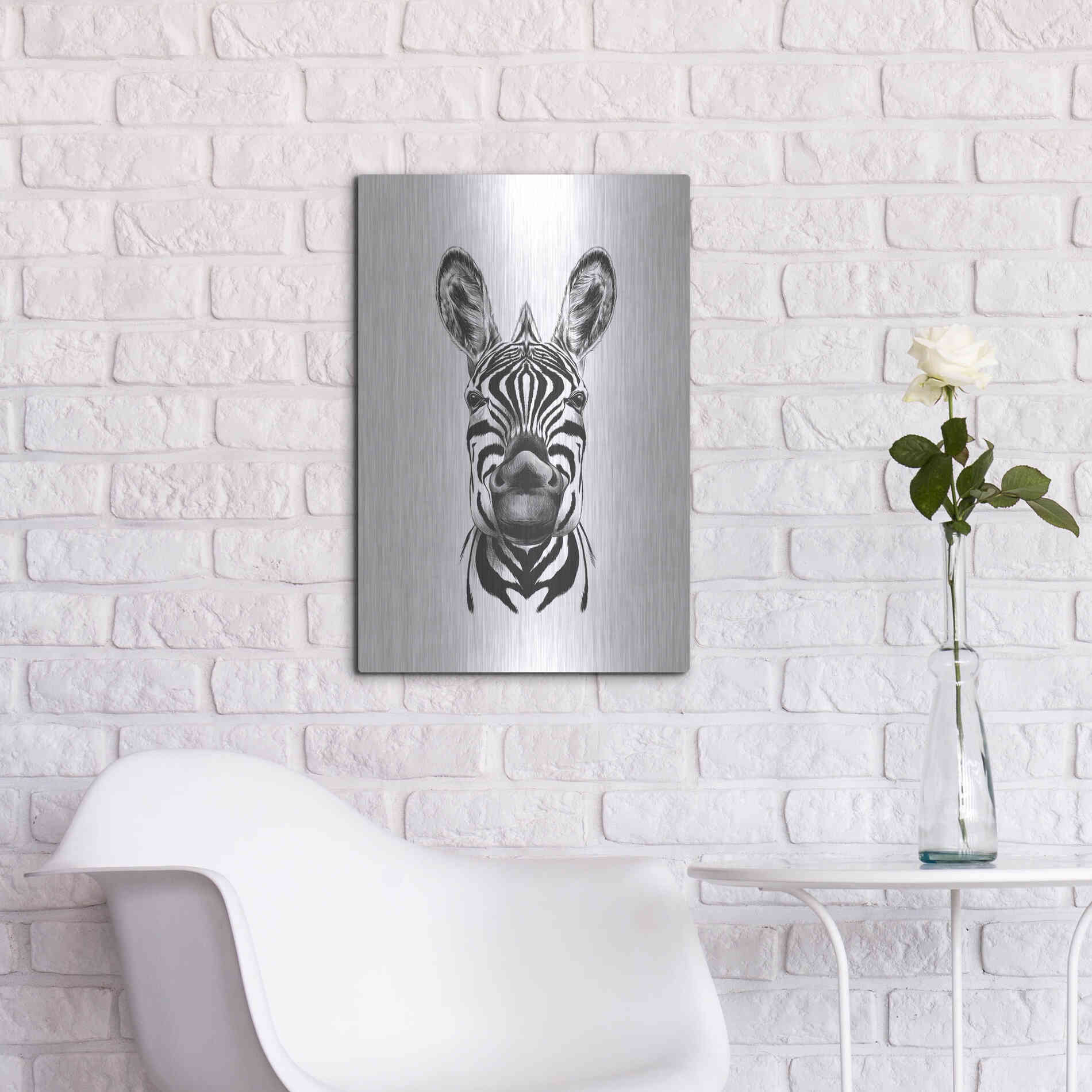 Luxe Metal Art 'Zebra Illustration' by Incado, Metal Wall Art,16x24