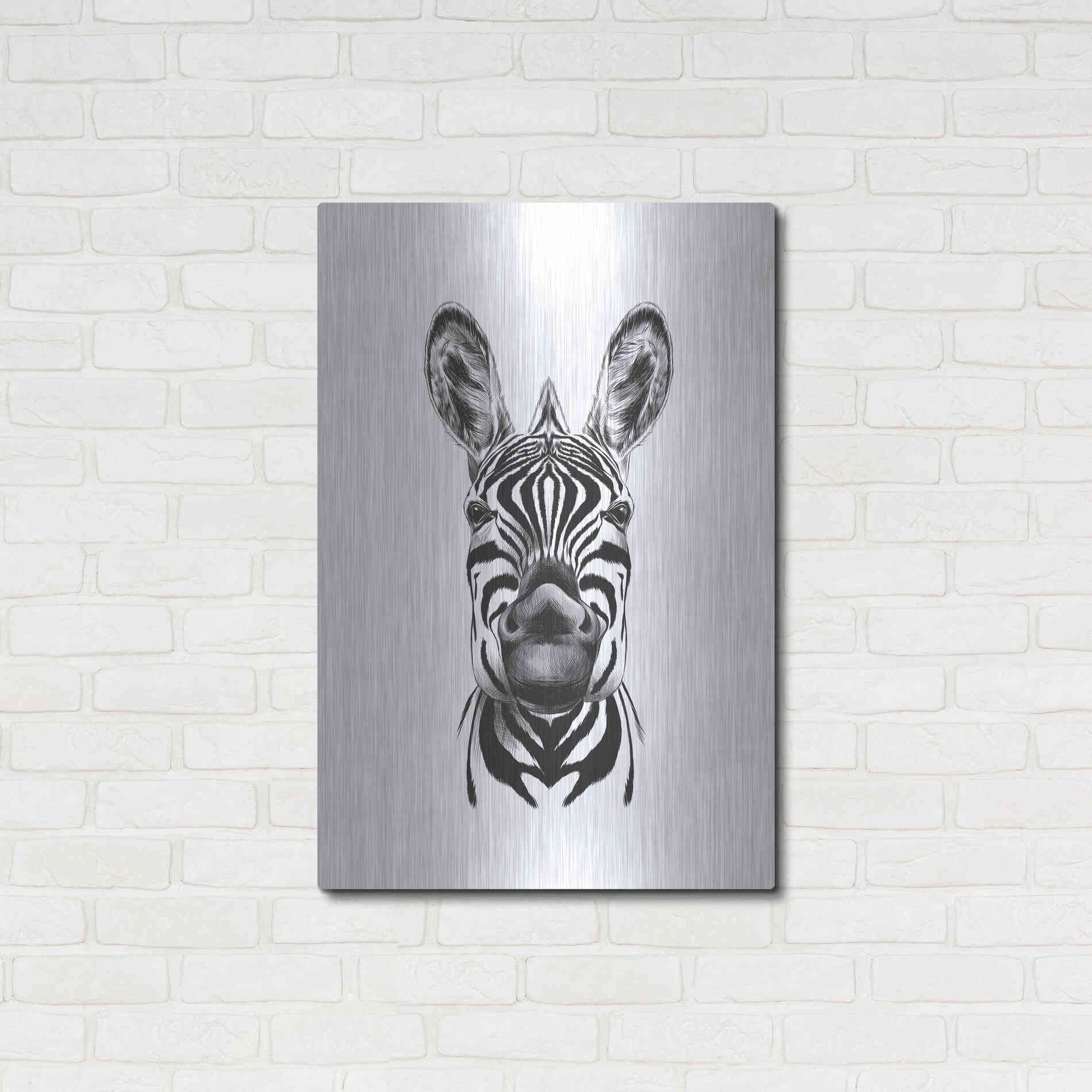 Luxe Metal Art 'Zebra Illustration' by Incado, Metal Wall Art,24x36