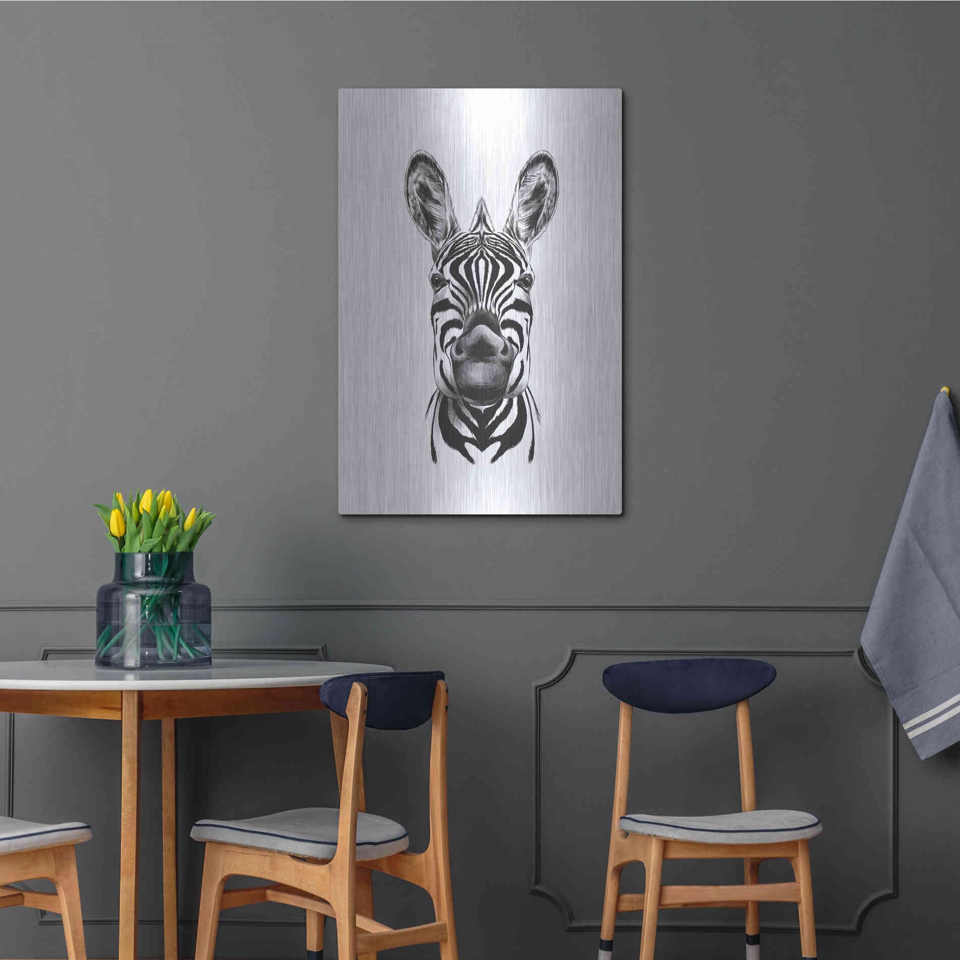 Luxe Metal Art 'Zebra Illustration' by Incado, Metal Wall Art,24x36