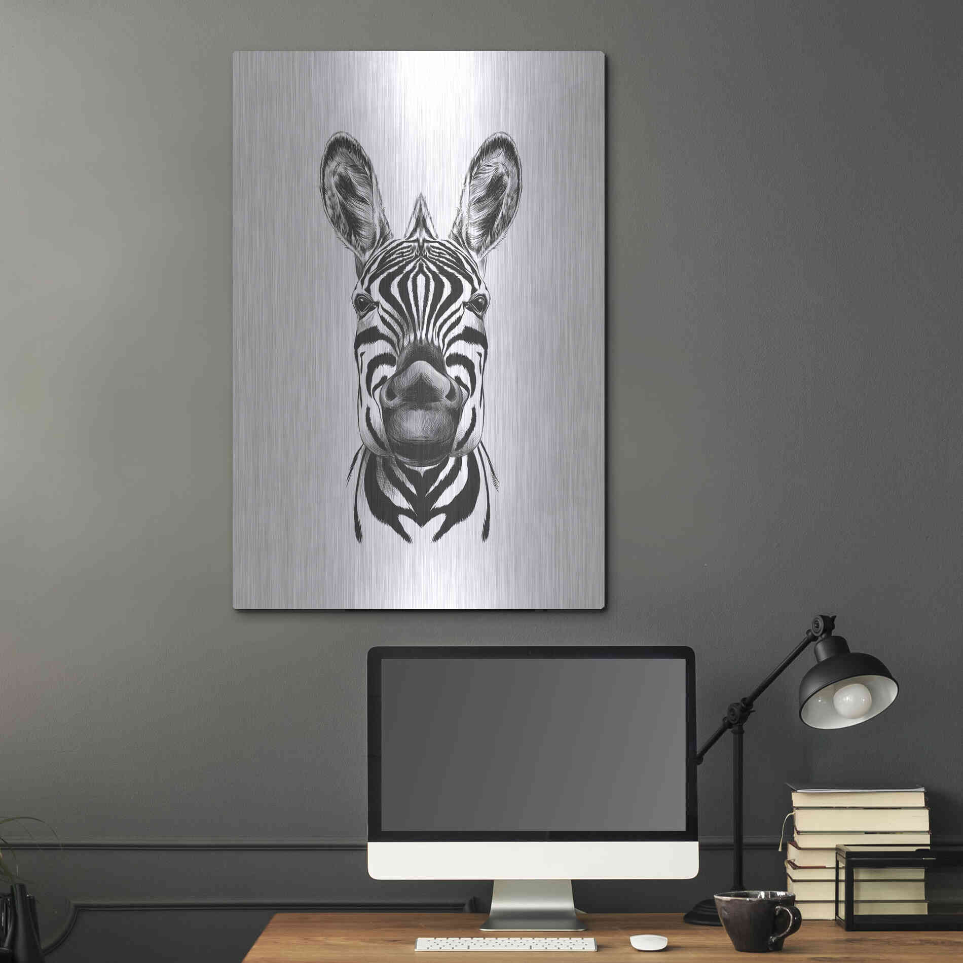 Luxe Metal Art 'Zebra Illustration' by Incado, Metal Wall Art,24x36