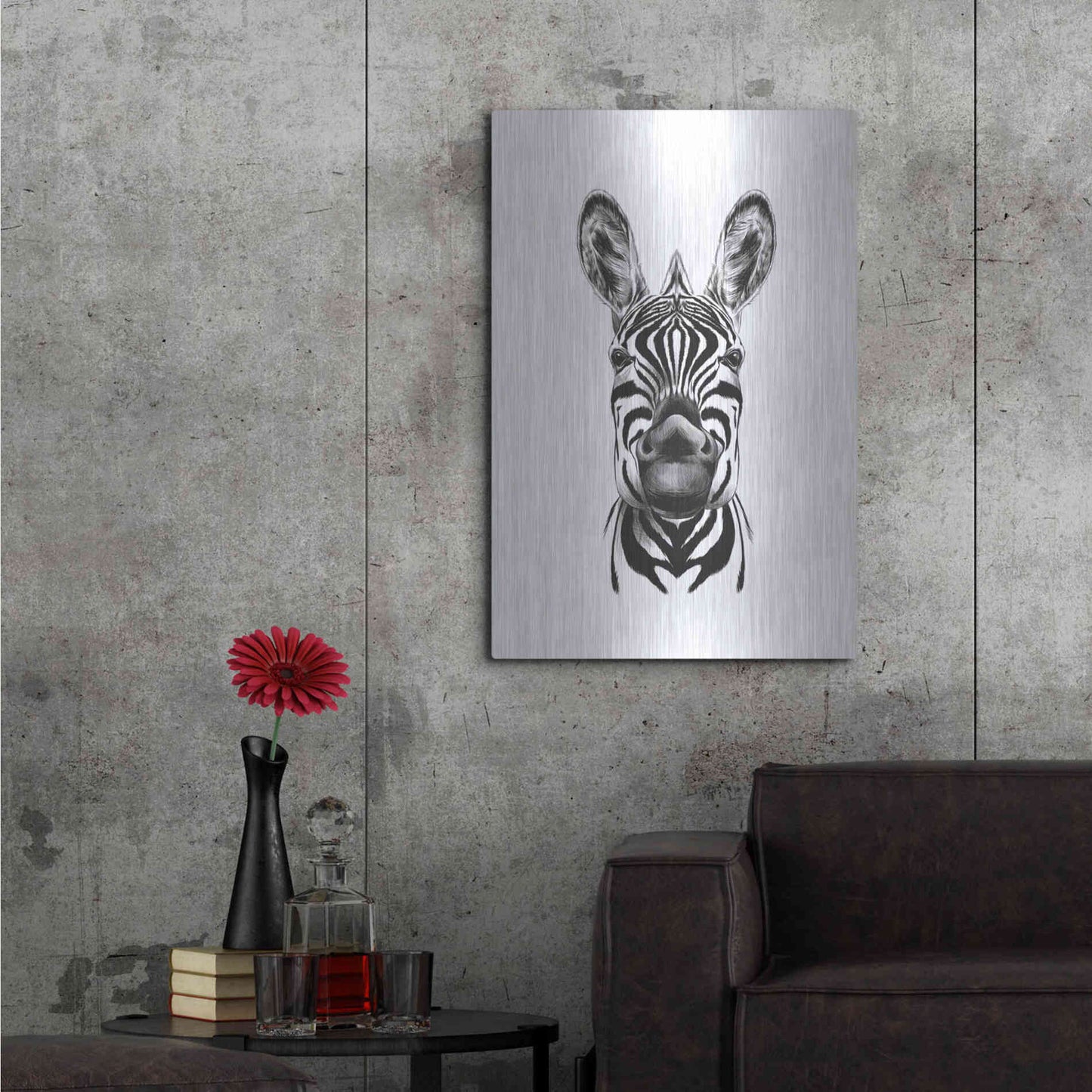 Luxe Metal Art 'Zebra Illustration' by Incado, Metal Wall Art,24x36