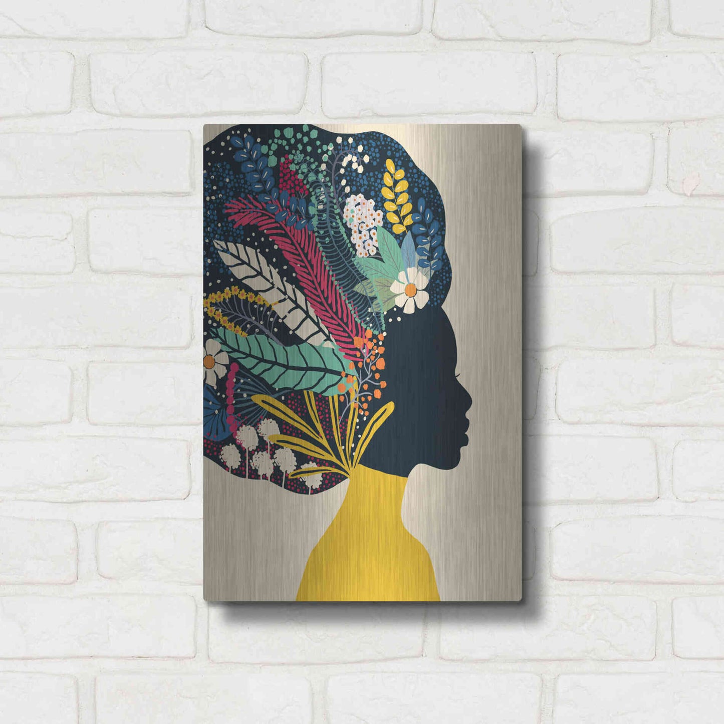 Luxe Metal Art 'Afro Woman In Yellow' by Ioana Horvat, Metal Wall Art,12x16