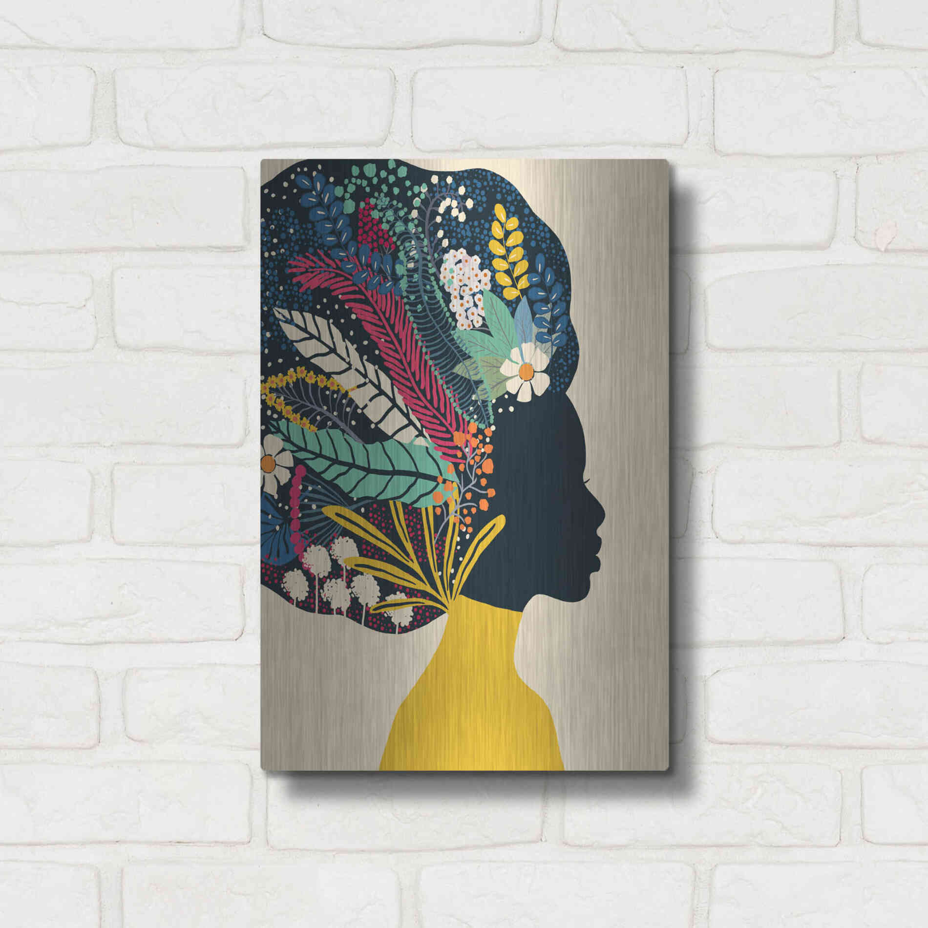 Luxe Metal Art 'Afro Woman In Yellow' by Ioana Horvat, Metal Wall Art,12x16