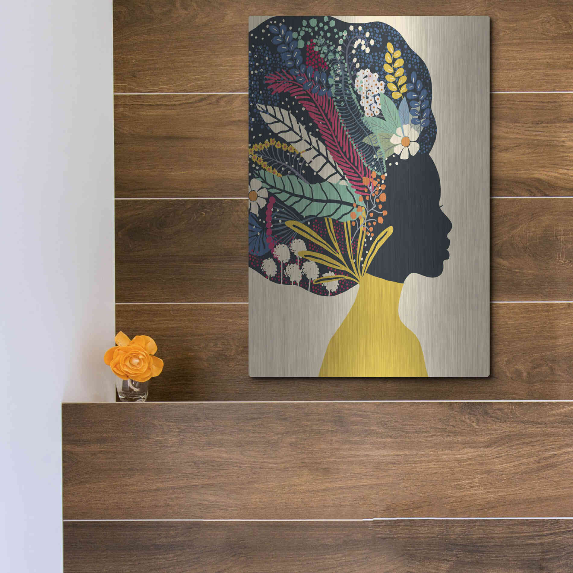 Luxe Metal Art 'Afro Woman In Yellow' by Ioana Horvat, Metal Wall Art,12x16