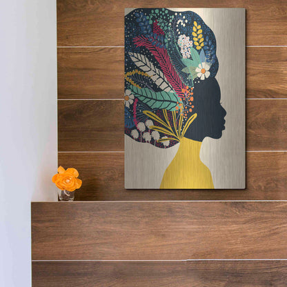 Luxe Metal Art 'Afro Woman In Yellow' by Ioana Horvat, Metal Wall Art,12x16