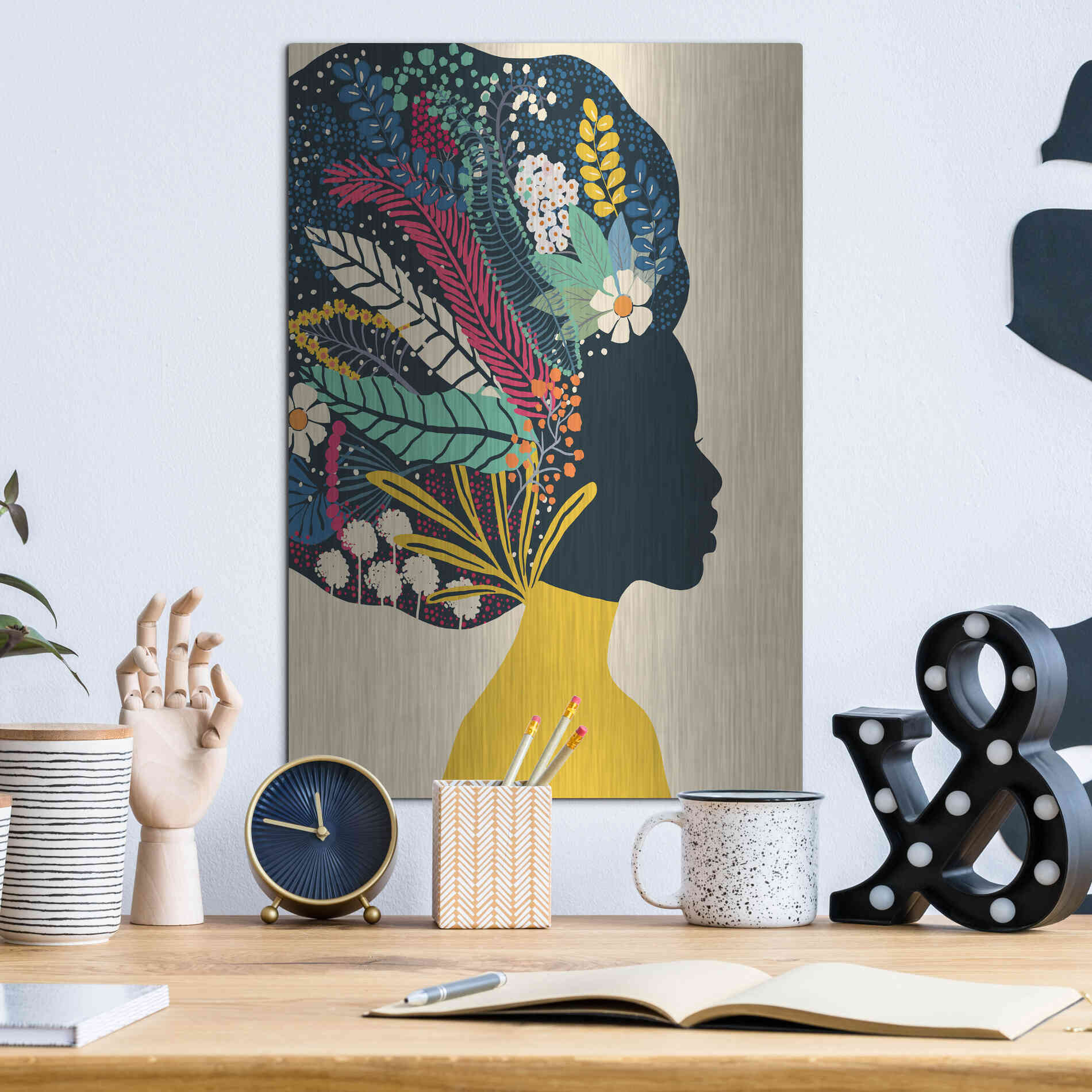 Luxe Metal Art 'Afro Woman In Yellow' by Ioana Horvat, Metal Wall Art,12x16