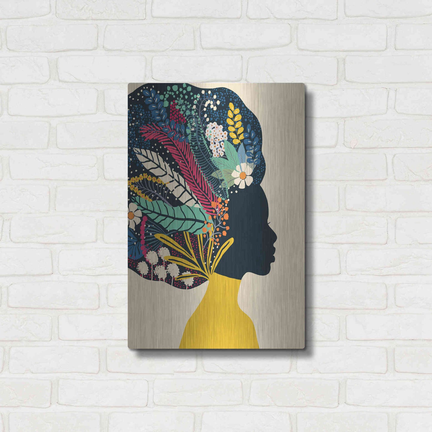 Luxe Metal Art 'Afro Woman In Yellow' by Ioana Horvat, Metal Wall Art,16x24