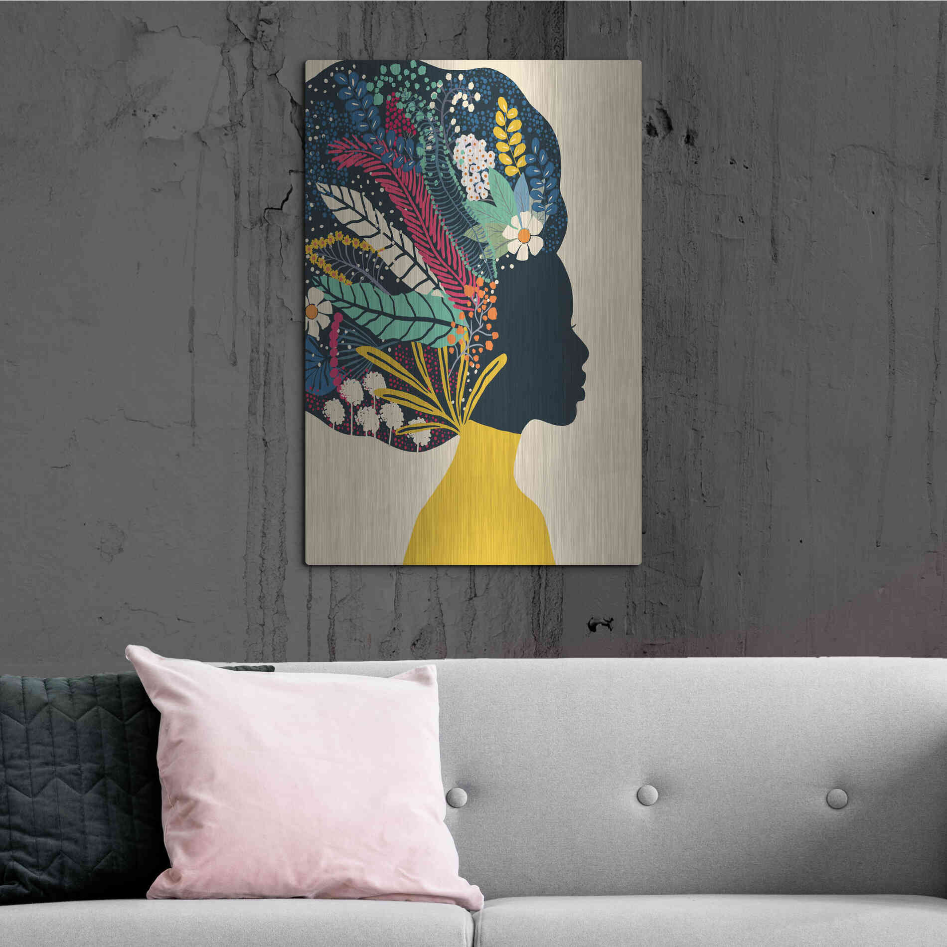 Luxe Metal Art 'Afro Woman In Yellow' by Ioana Horvat, Metal Wall Art,24x36