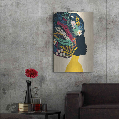 Luxe Metal Art 'Afro Woman In Yellow' by Ioana Horvat, Metal Wall Art,24x36