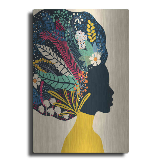 Luxe Metal Art 'Afro Woman In Yellow' by Ioana Horvat, Metal Wall Art