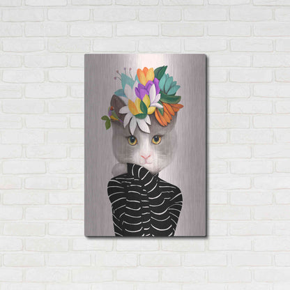 Luxe Metal Art 'Cat With Flowers and Finch' by Ioana Horvat, Metal Wall Art,24x36