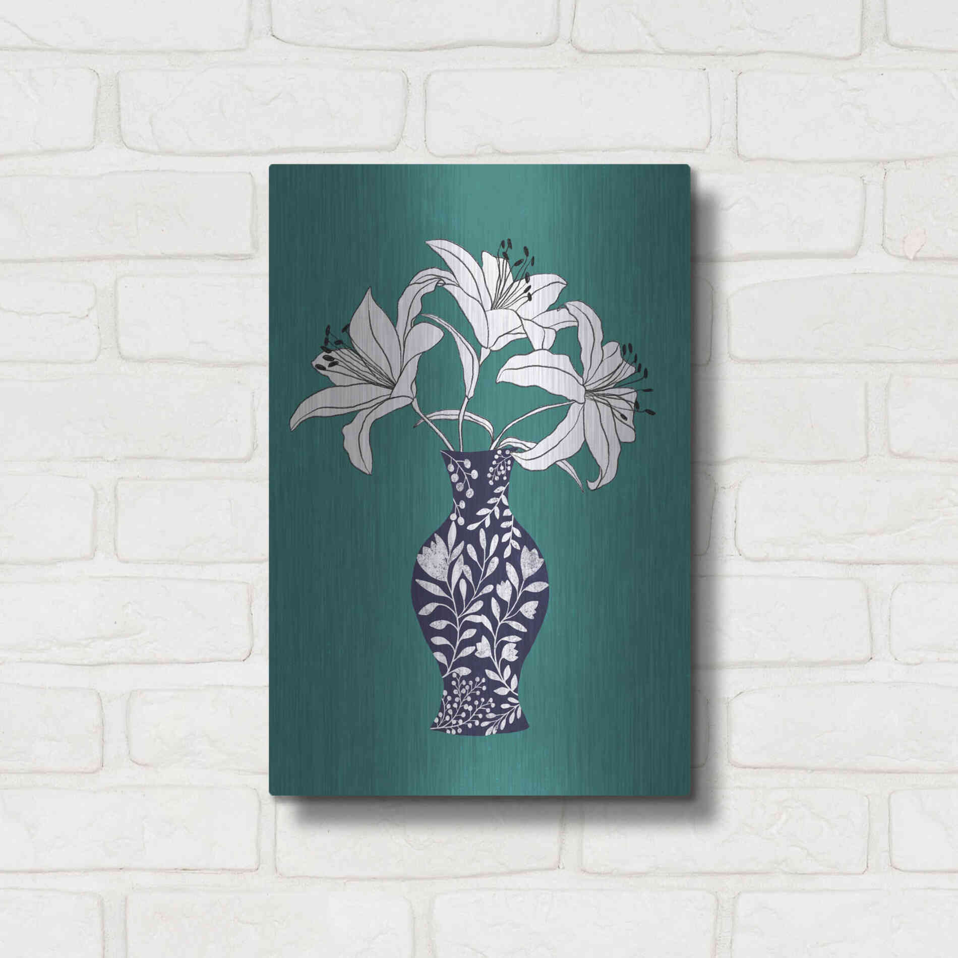 Luxe Metal Art 'Lily On Teal' by Ioana Horvat, Metal Wall Art,12x16