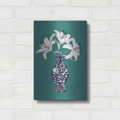 Luxe Metal Art 'Lily On Teal' by Ioana Horvat, Metal Wall Art,12x16