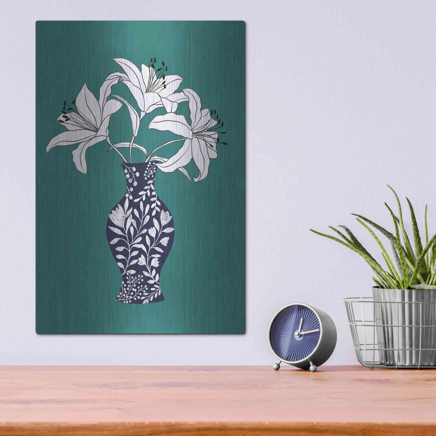 Luxe Metal Art 'Lily On Teal' by Ioana Horvat, Metal Wall Art,12x16