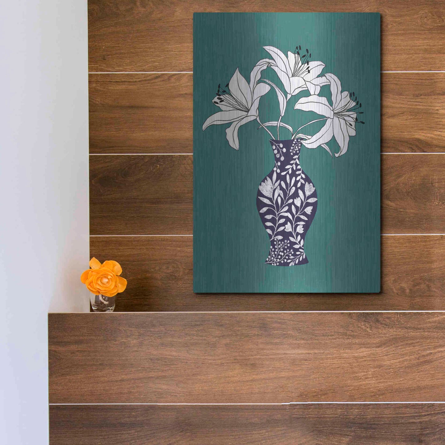 Luxe Metal Art 'Lily On Teal' by Ioana Horvat, Metal Wall Art,12x16