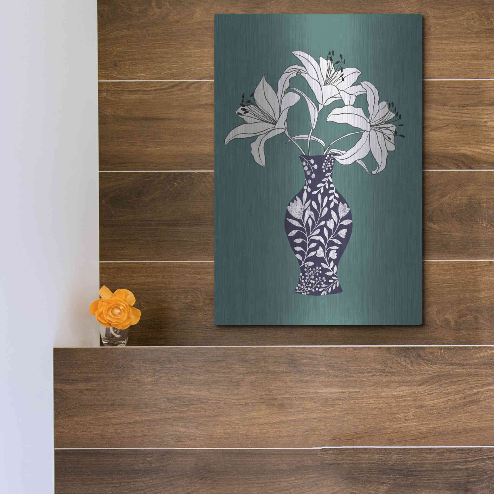 Luxe Metal Art 'Lily On Teal' by Ioana Horvat, Metal Wall Art,12x16