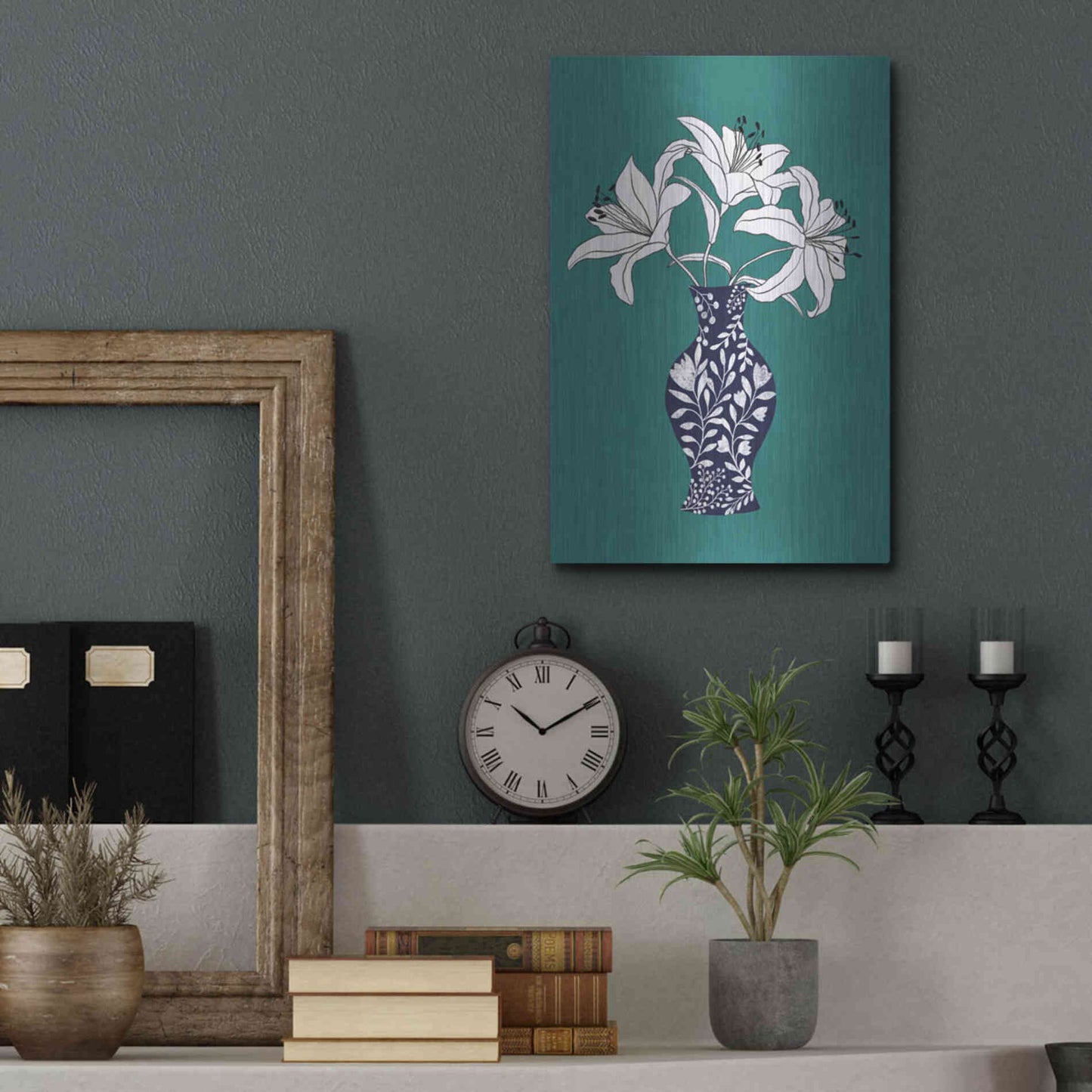Luxe Metal Art 'Lily On Teal' by Ioana Horvat, Metal Wall Art,12x16