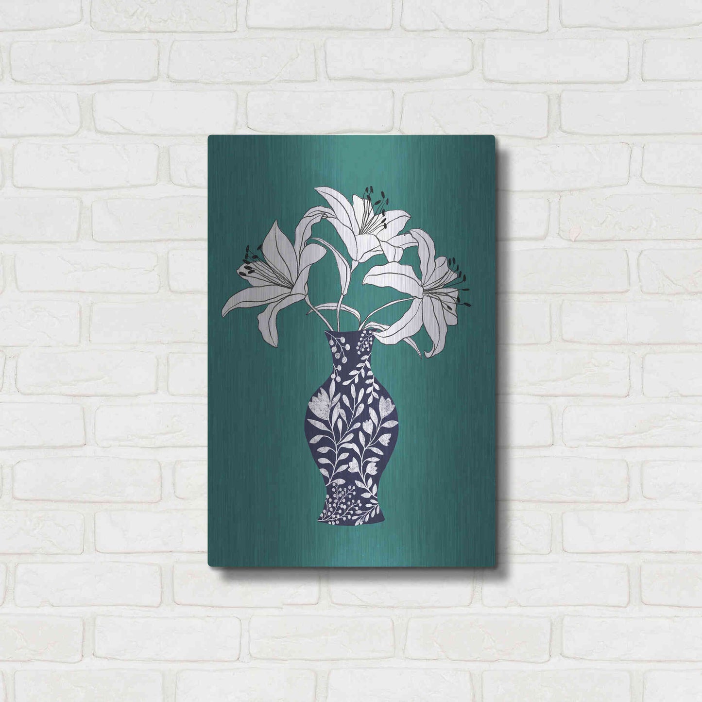 Luxe Metal Art 'Lily On Teal' by Ioana Horvat, Metal Wall Art,16x24