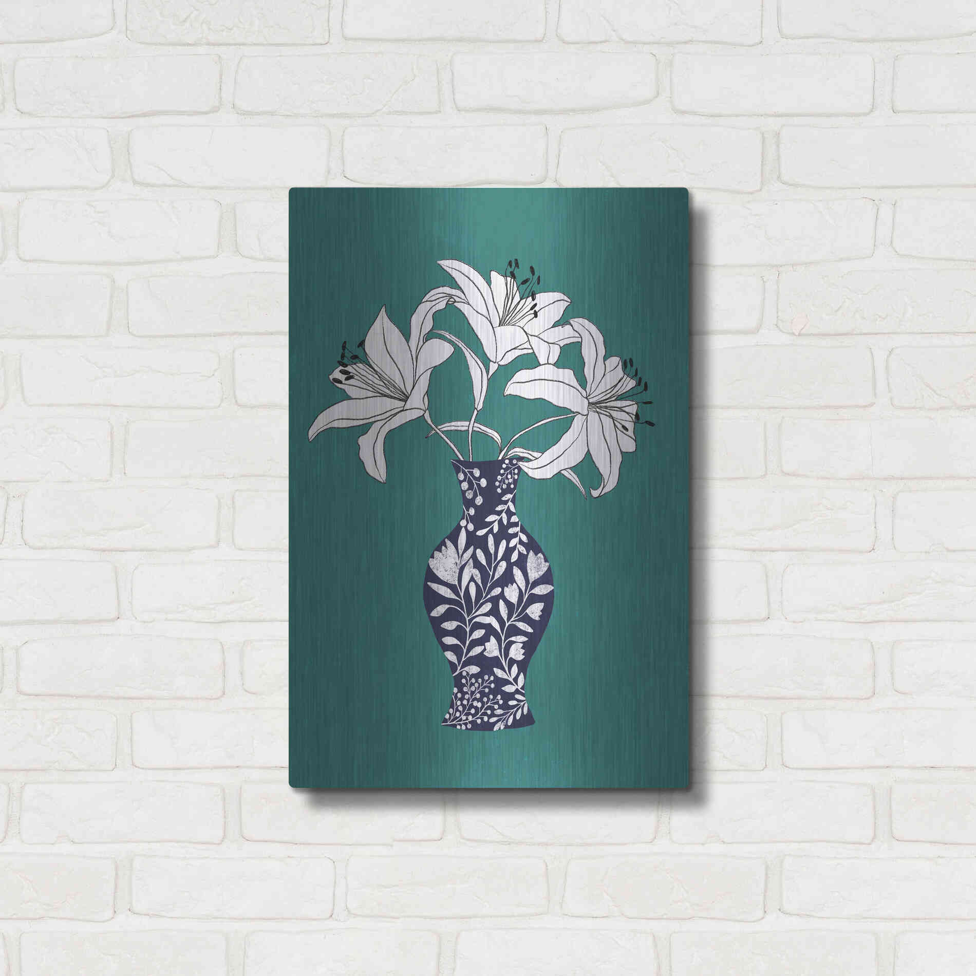 Luxe Metal Art 'Lily On Teal' by Ioana Horvat, Metal Wall Art,16x24