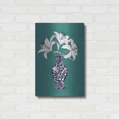 Luxe Metal Art 'Lily On Teal' by Ioana Horvat, Metal Wall Art,16x24