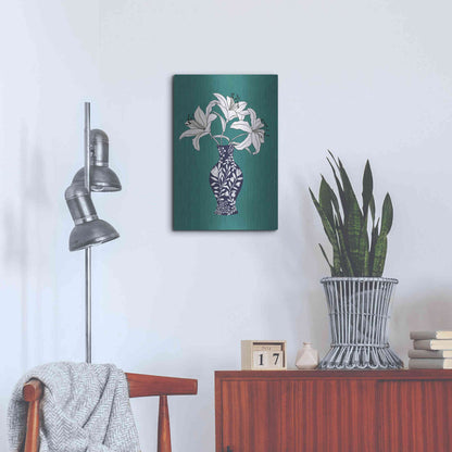 Luxe Metal Art 'Lily On Teal' by Ioana Horvat, Metal Wall Art,16x24