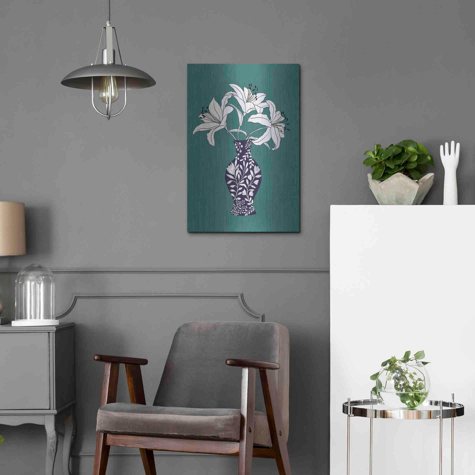 Luxe Metal Art 'Lily On Teal' by Ioana Horvat, Metal Wall Art,16x24