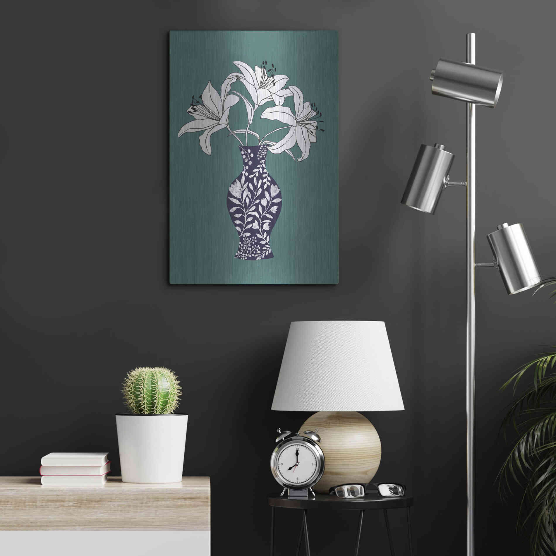 Luxe Metal Art 'Lily On Teal' by Ioana Horvat, Metal Wall Art,16x24