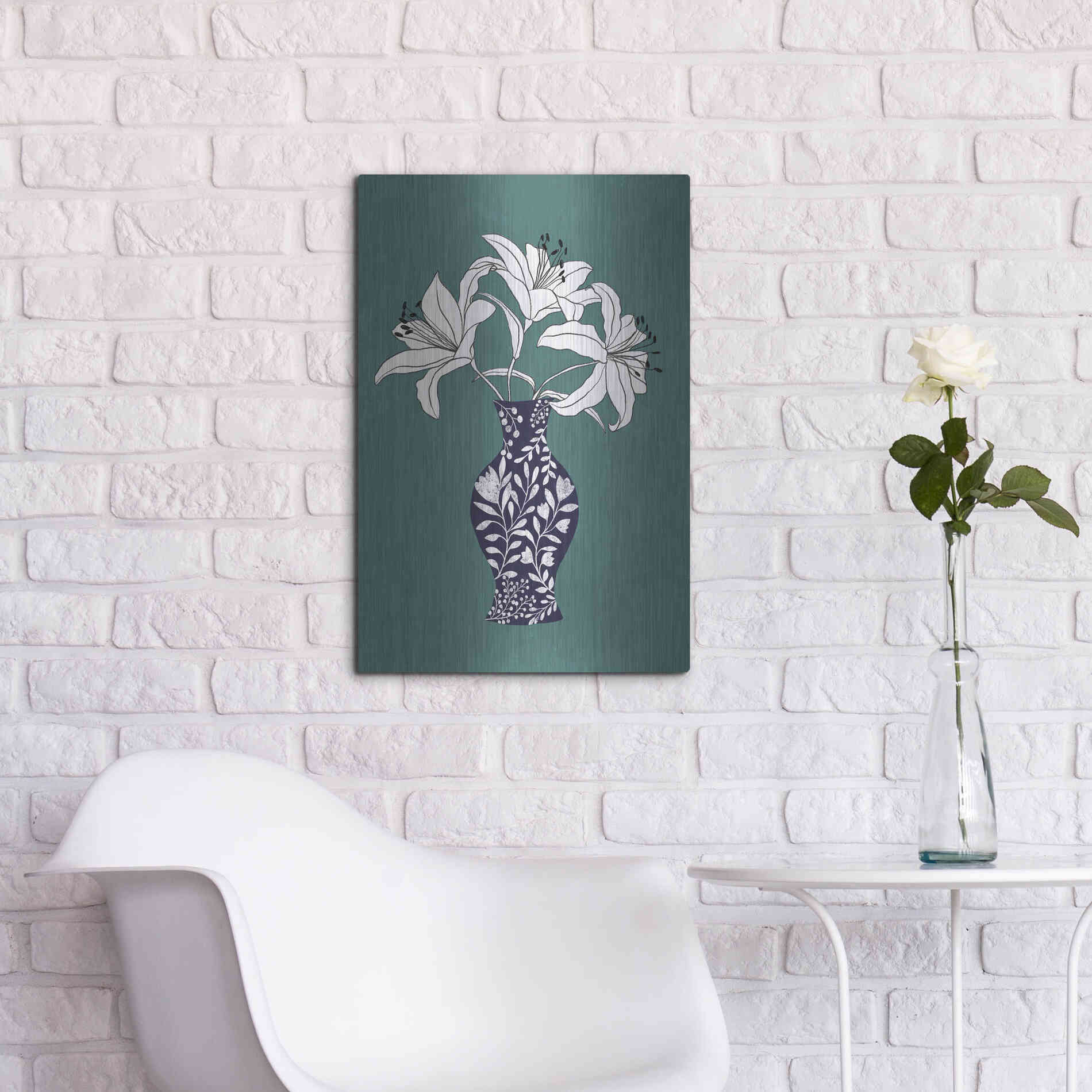 Luxe Metal Art 'Lily On Teal' by Ioana Horvat, Metal Wall Art,16x24