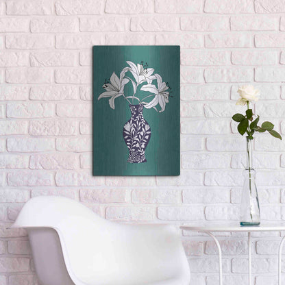 Luxe Metal Art 'Lily On Teal' by Ioana Horvat, Metal Wall Art,16x24