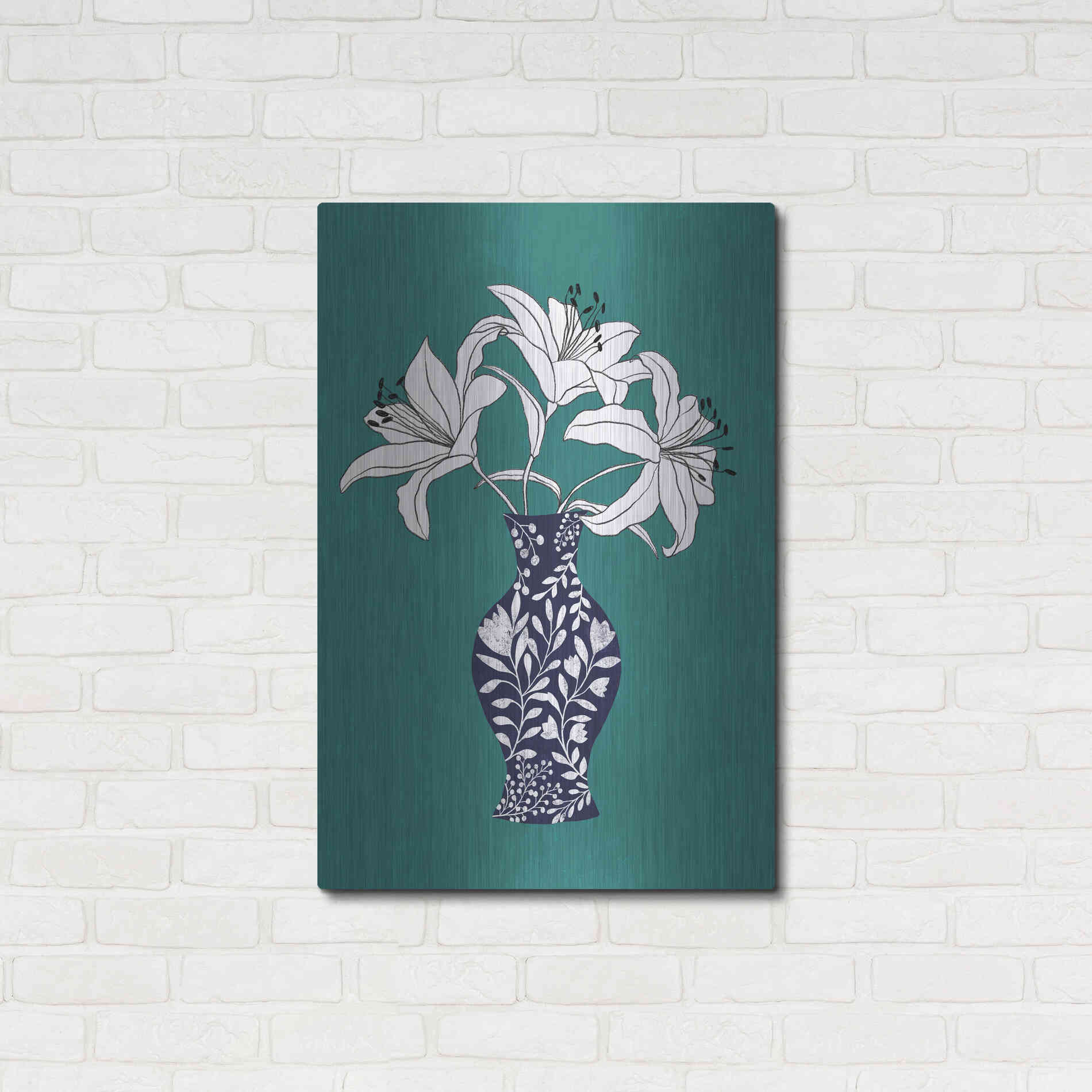 Luxe Metal Art 'Lily On Teal' by Ioana Horvat, Metal Wall Art,24x36
