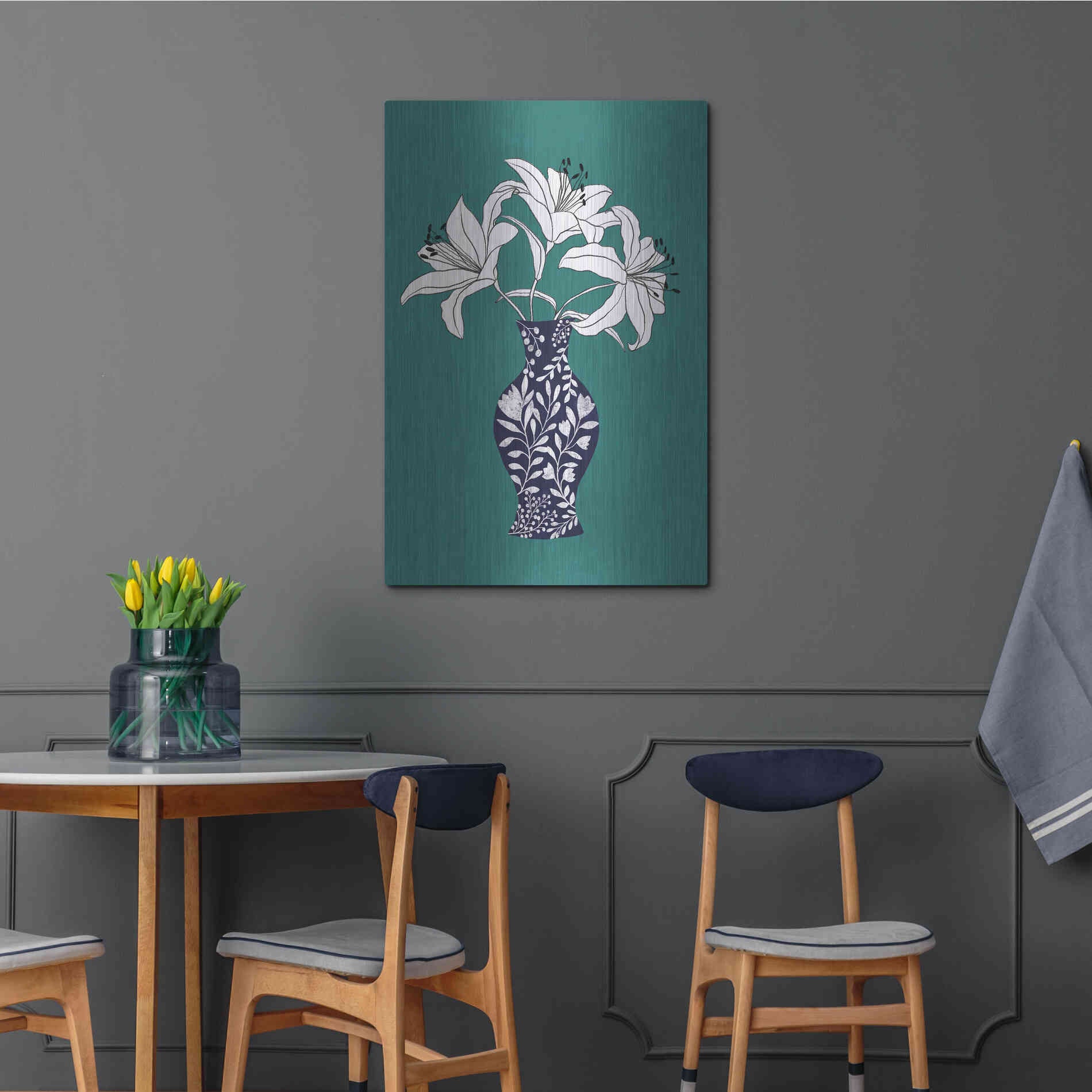 Luxe Metal Art 'Lily On Teal' by Ioana Horvat, Metal Wall Art,24x36