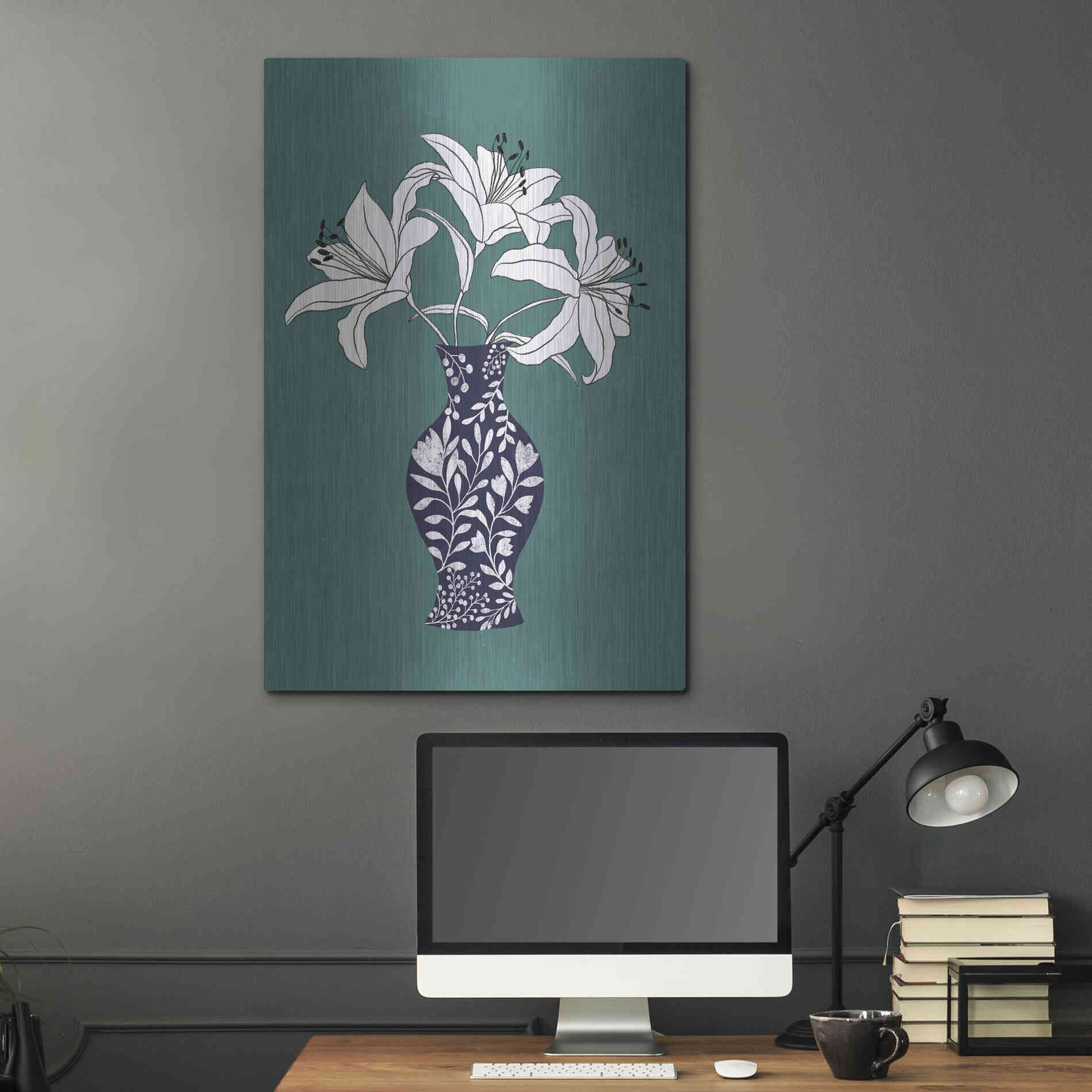 Luxe Metal Art 'Lily On Teal' by Ioana Horvat, Metal Wall Art,24x36