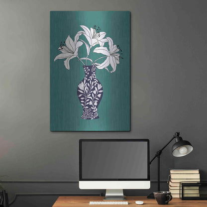 Luxe Metal Art 'Lily On Teal' by Ioana Horvat, Metal Wall Art,24x36