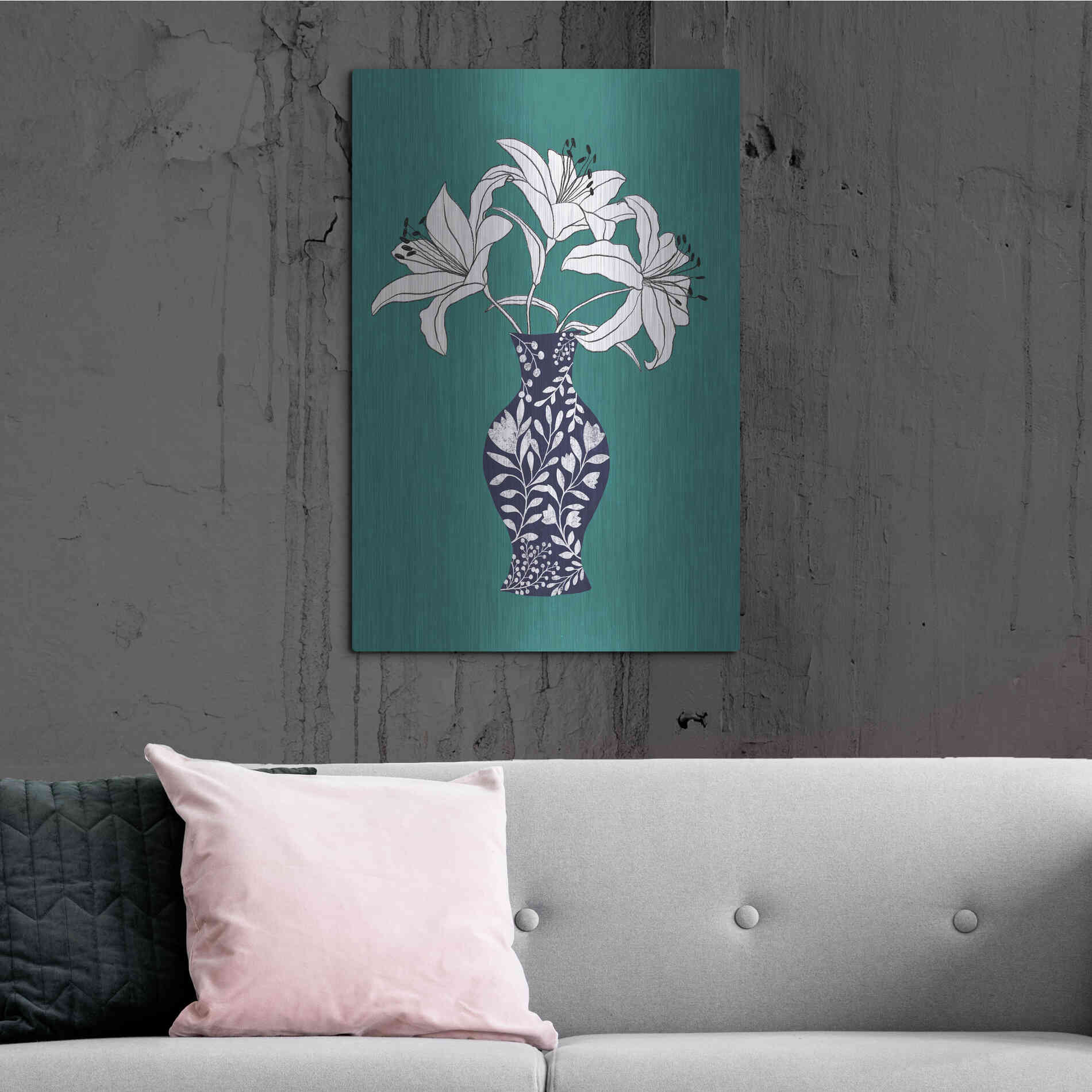 Luxe Metal Art 'Lily On Teal' by Ioana Horvat, Metal Wall Art,24x36
