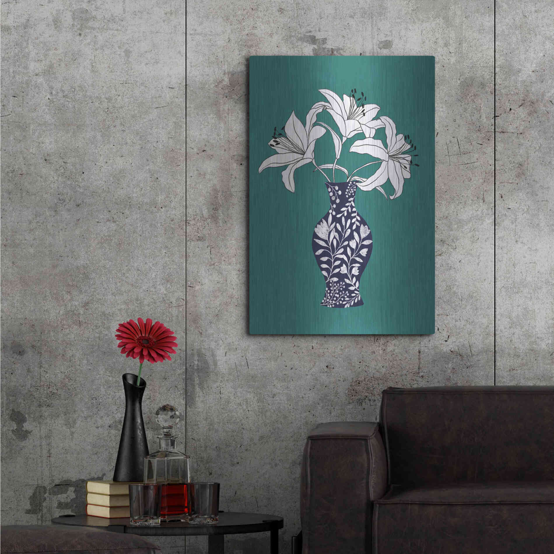 Luxe Metal Art 'Lily On Teal' by Ioana Horvat, Metal Wall Art,24x36