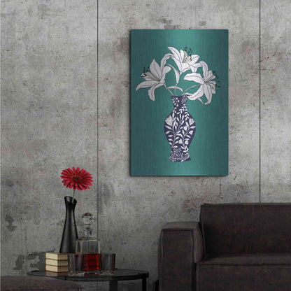 Luxe Metal Art 'Lily On Teal' by Ioana Horvat, Metal Wall Art,24x36