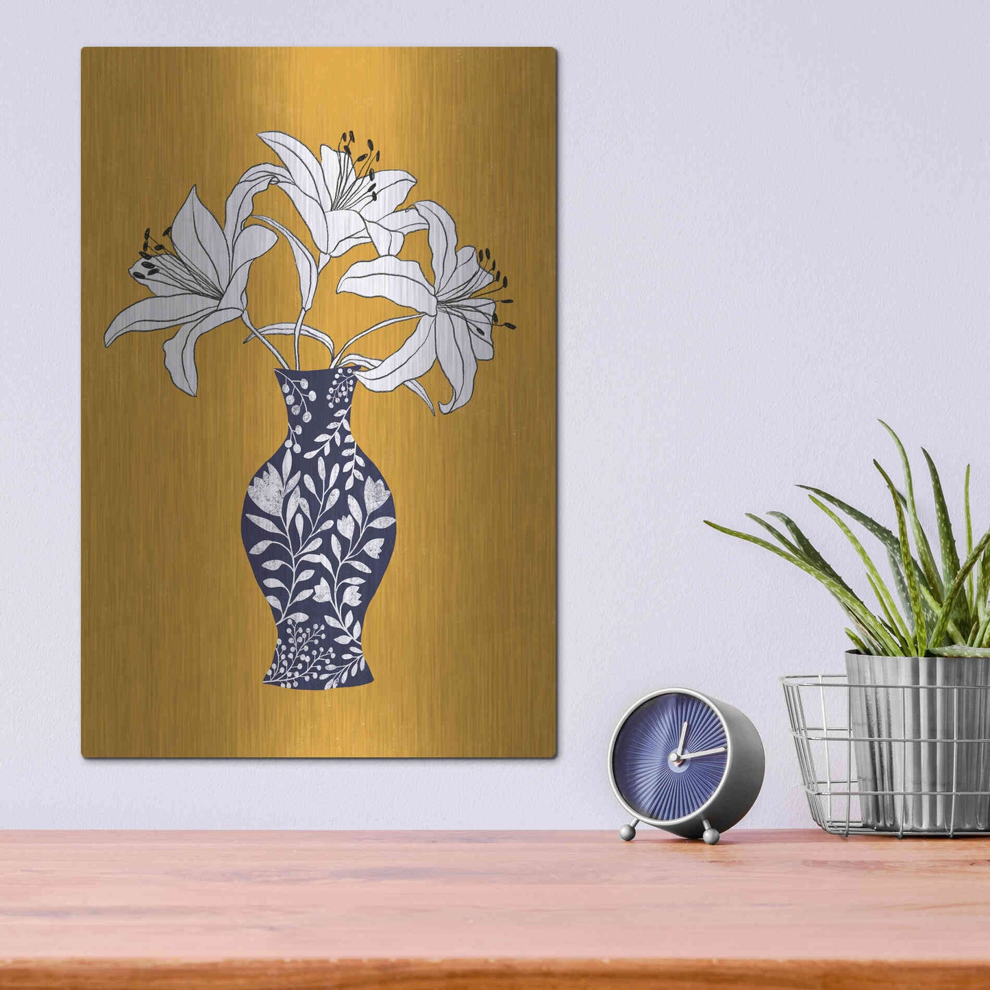 Luxe Metal Art 'Lily On Yellow' by Ioana Horvat, Metal Wall Art,12x16