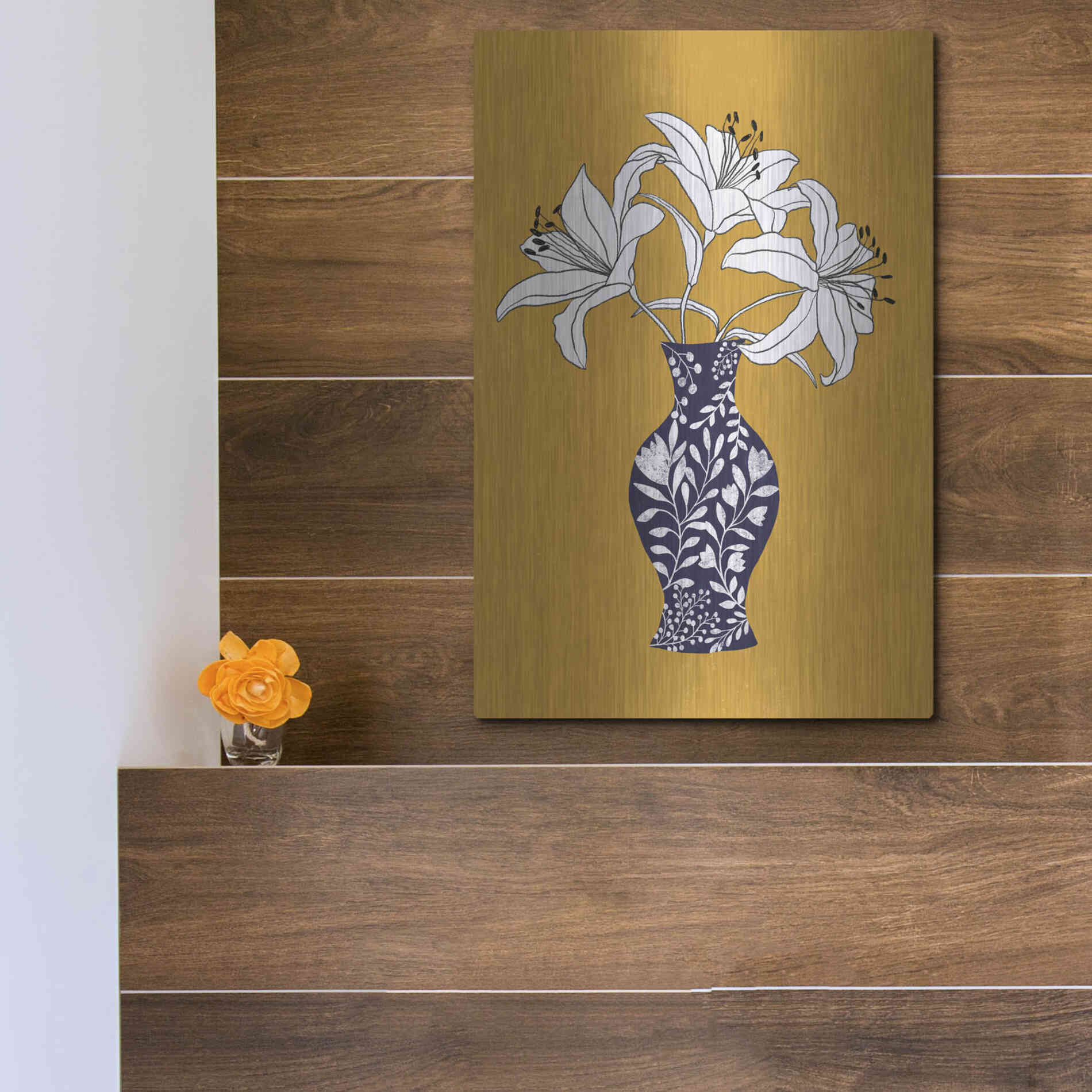 Luxe Metal Art 'Lily On Yellow' by Ioana Horvat, Metal Wall Art,12x16