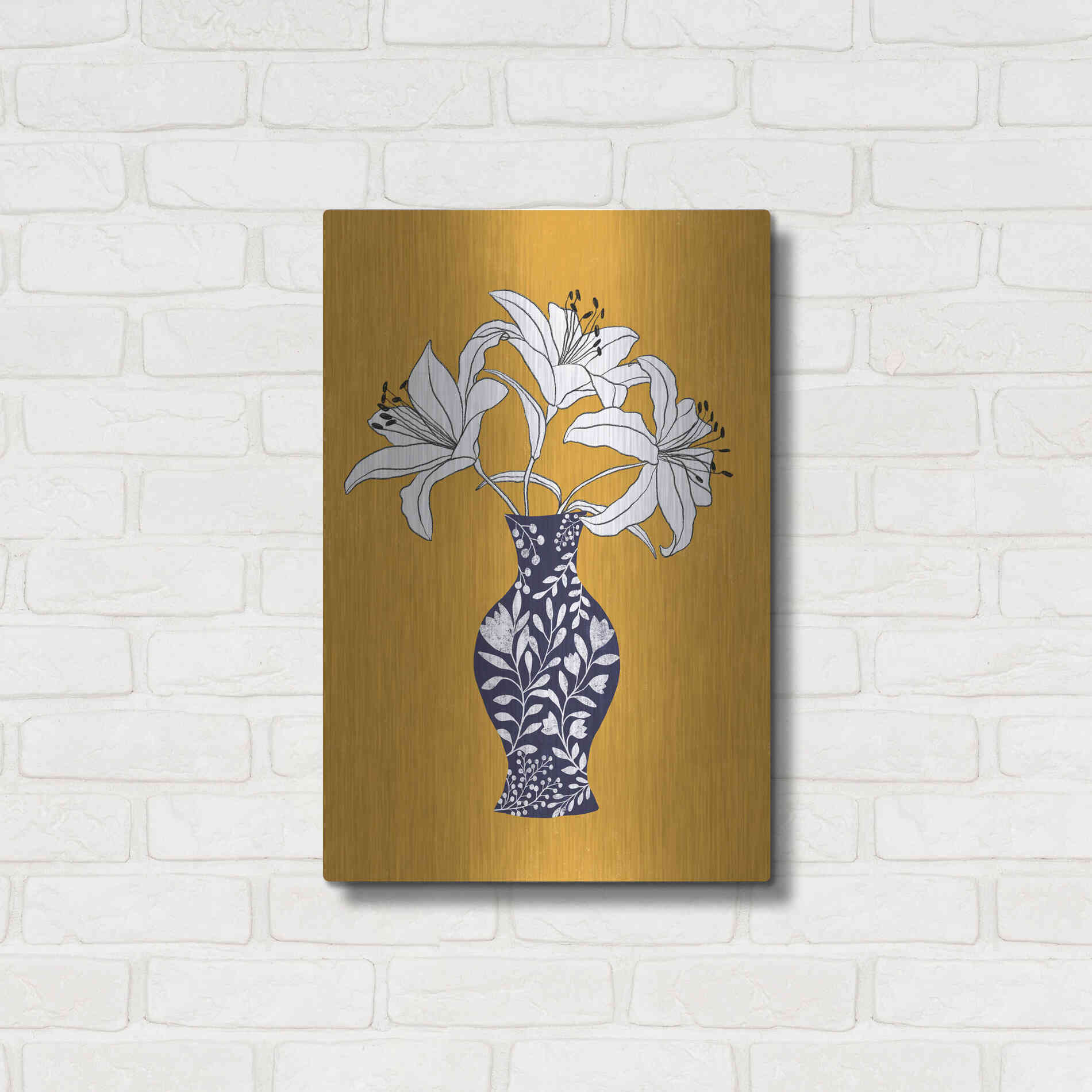 Luxe Metal Art 'Lily On Yellow' by Ioana Horvat, Metal Wall Art,16x24