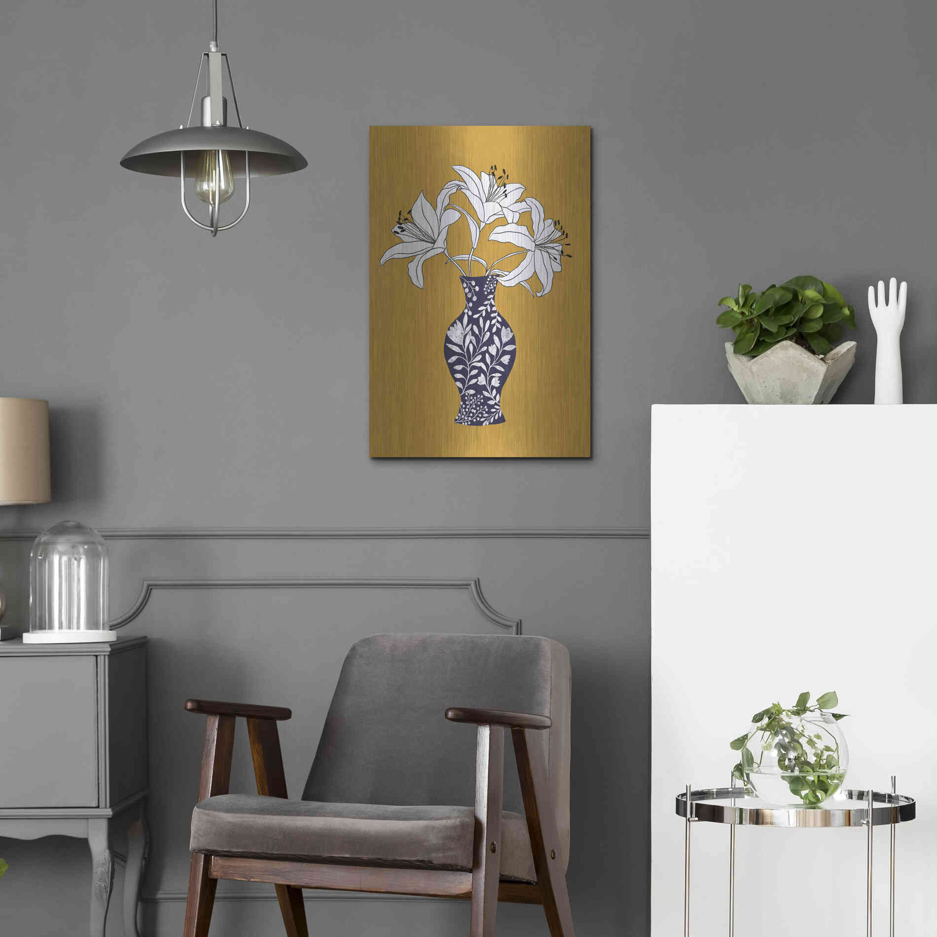 Luxe Metal Art 'Lily On Yellow' by Ioana Horvat, Metal Wall Art,16x24