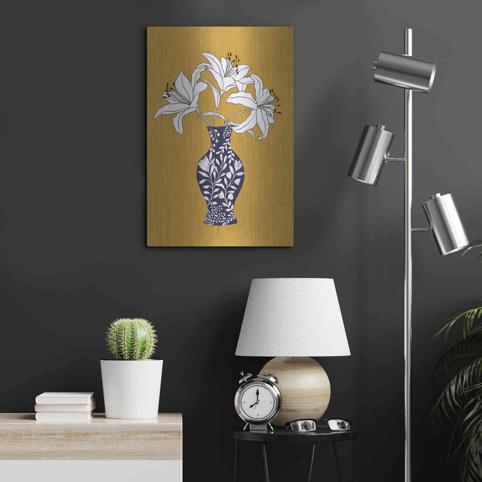 Luxe Metal Art 'Lily On Yellow' by Ioana Horvat, Metal Wall Art,16x24