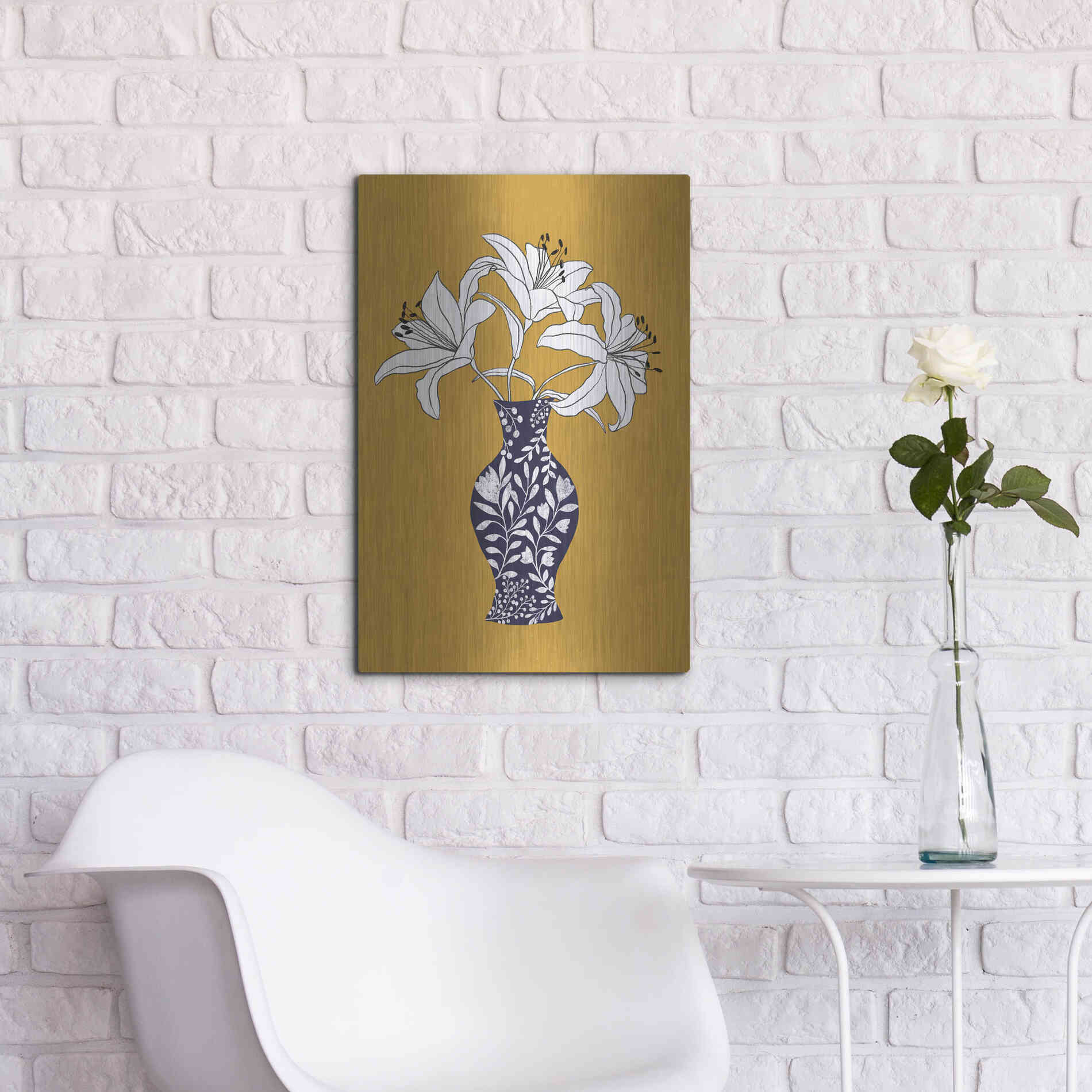 Luxe Metal Art 'Lily On Yellow' by Ioana Horvat, Metal Wall Art,16x24