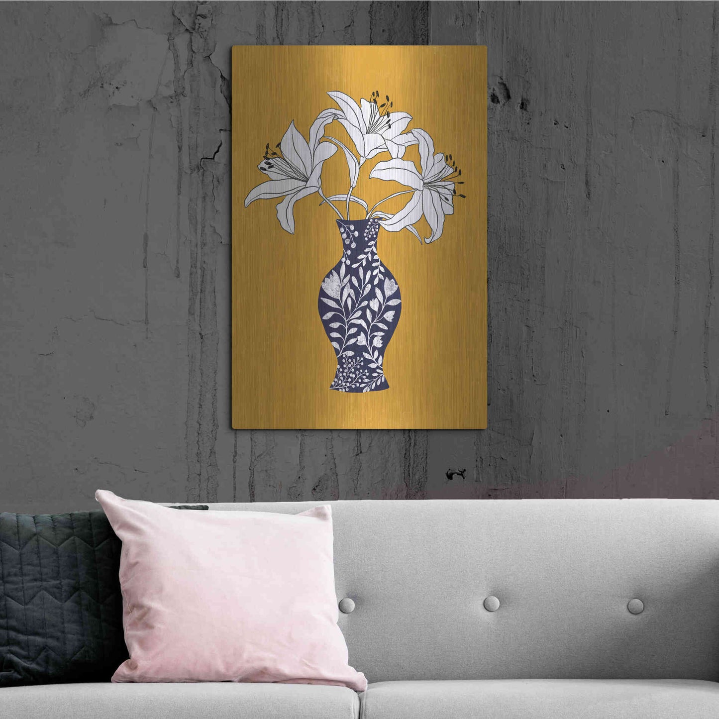 Luxe Metal Art 'Lily On Yellow' by Ioana Horvat, Metal Wall Art,24x36